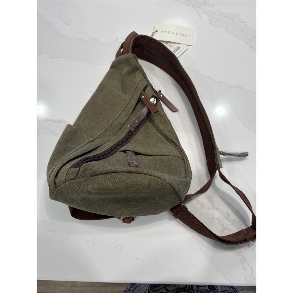 Antik Batik Women's Kira Sling Crossbody Backpack Medium Olive Green Canvas Zip